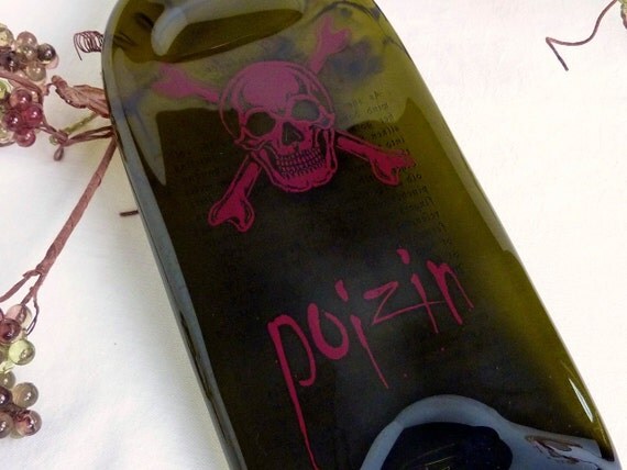 Slumped Poizin Wine Bottle Spoonrest or Candle Plate