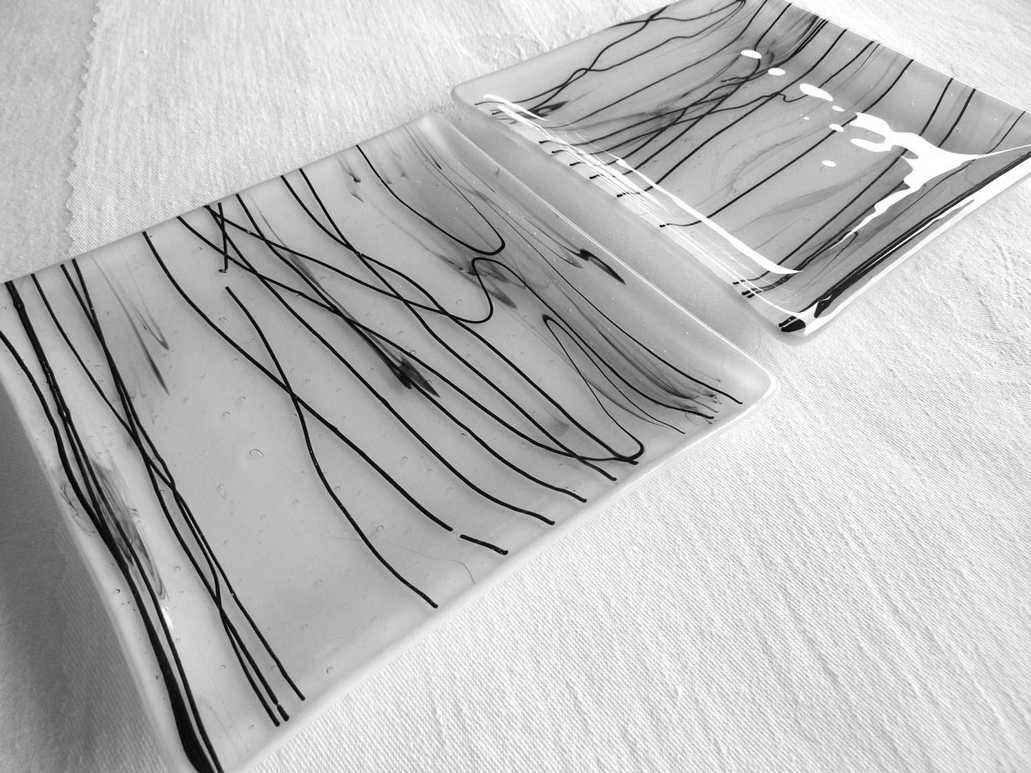Glass Salad or Dessert Plate in White and Black