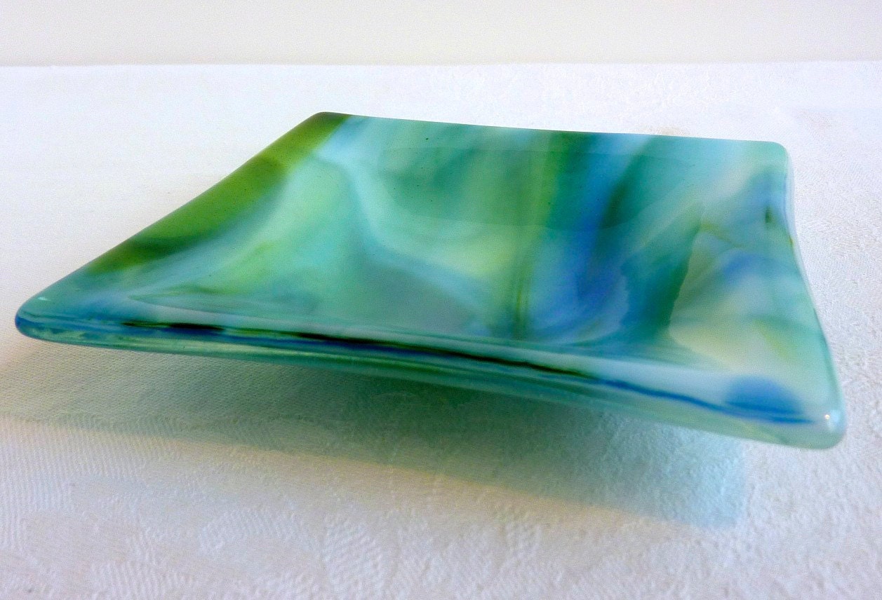 Blue and Green Streaky Glass Dish