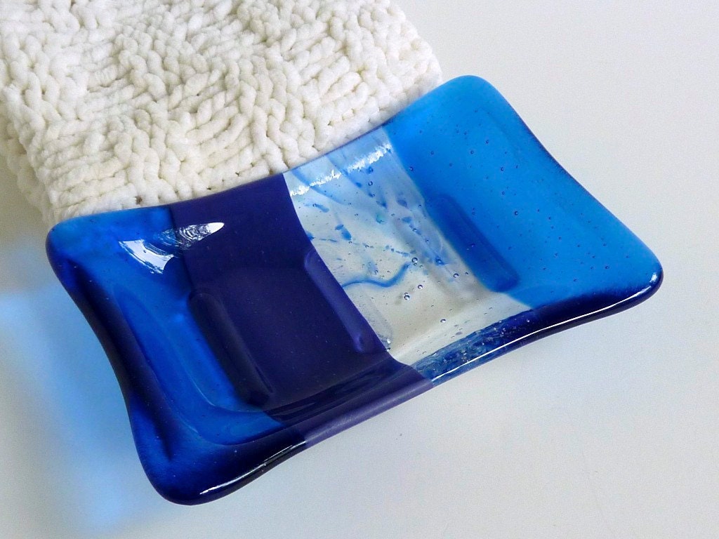 Glass Soap Dish in Dark Cobalt Blue