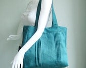 Sale - Teal Hemp/Cotton Tote, carry all, hobo, shoulder bag, laptop, stylish, unique, purse - Simplicity