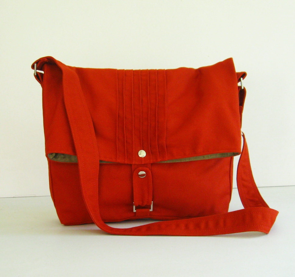 Sale  - Fiona - Burnt Orange Cotton Canvas Bag - Messenger / Diaper bag / Tote / Handbag / Shoulder bag / Women