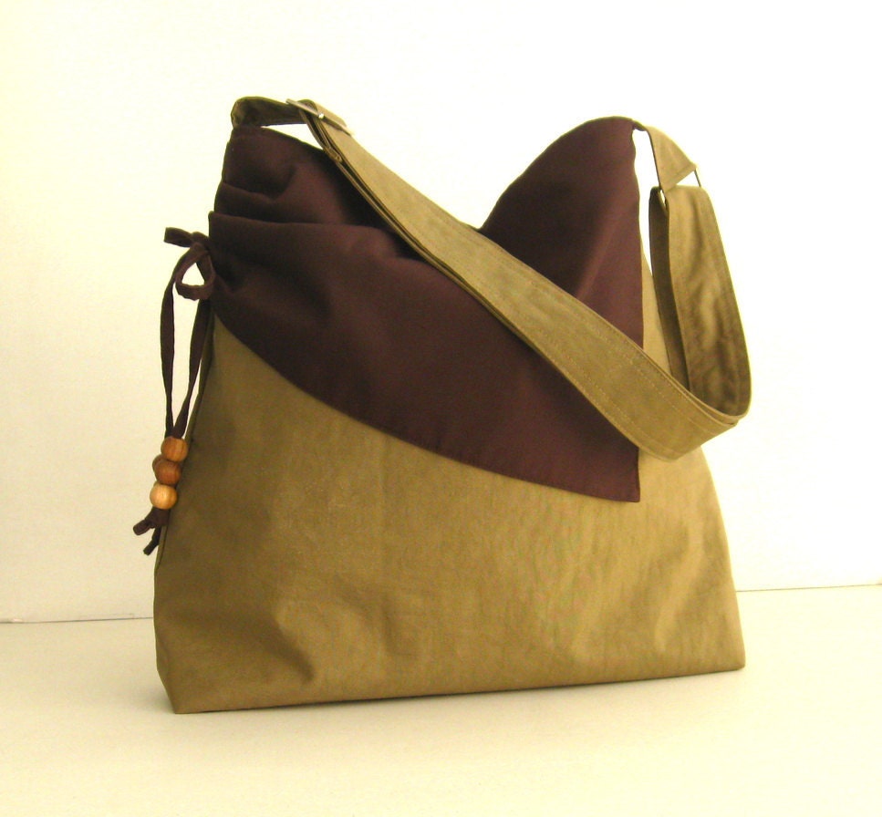 Sale - Khaki Water Resistant Nylon Bag - Shoulder bag, Diaper bag, Messenger bag, Tote, Women - BROOKE
