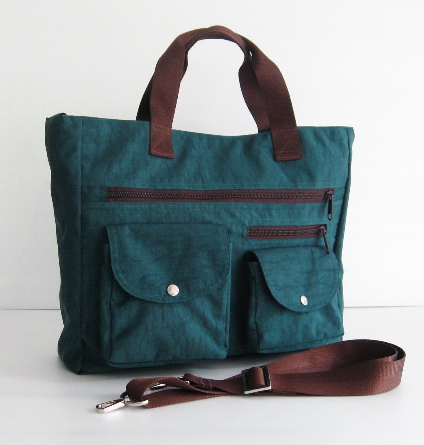Sale - Water Resistant Nylon Bag in Dark Teal, messenger bag, handbag, laptop bag, zipper closure - CLAIRE