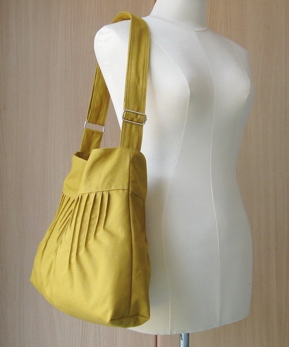 Mustard Canvas Lines Multi-Purpose Bag with Extra Pockets and Adjustable Strap