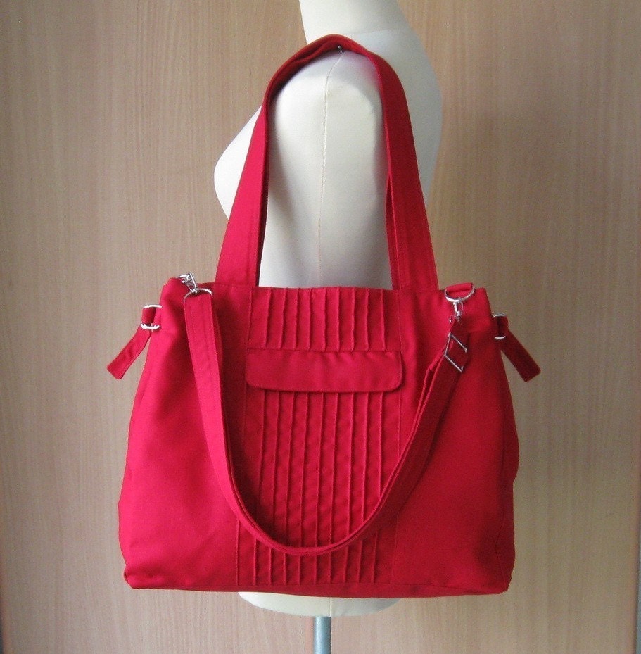 Sale - Red Canvas Bag - Shoulder bag, Diaper bag, Messenger bag, Tote, Travel bag, Women - CARRIE
