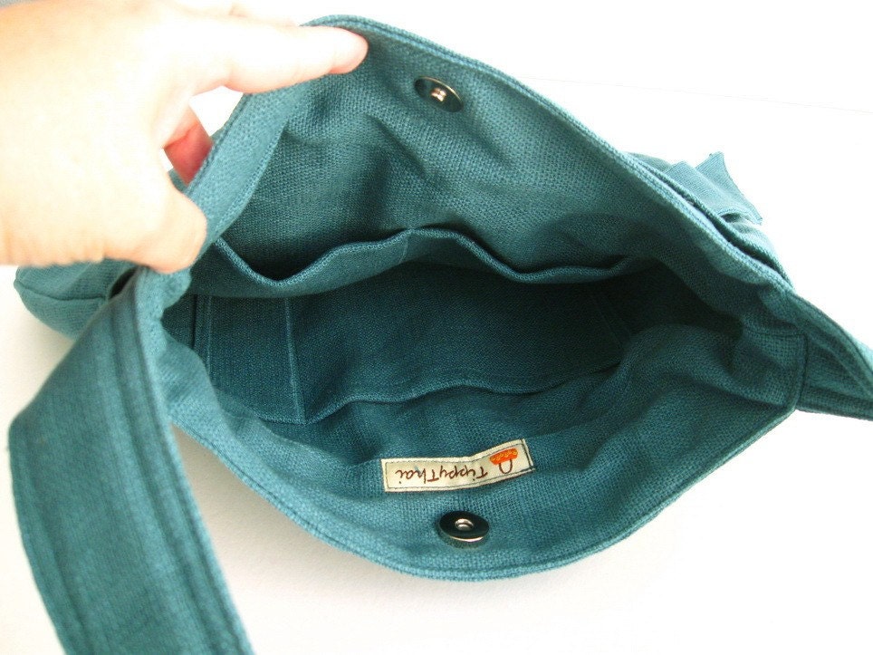 Sale - Teal Hemp/Cotton Bag, tote, purse, messenger, work, everyday bag, bow, hemp - AMY