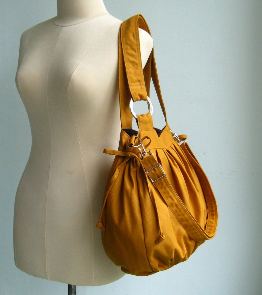 Sale - Mustard Canvas Pumpkin Bag, shoulder bag, tote, purse, cross body bag, stylish, unique