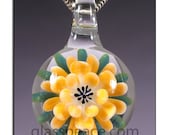 Flower Necklace Glass Pendant handmade lampwork focal - Glass Peace glass jewelry (3905)
