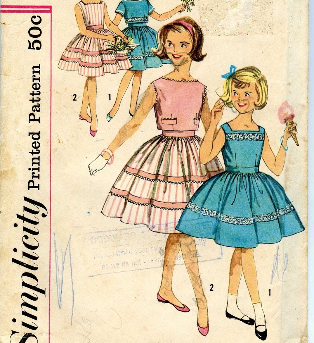 50s 60s Pattern Vintage Full Skirt Dress Simplicity 3451 Girls 8