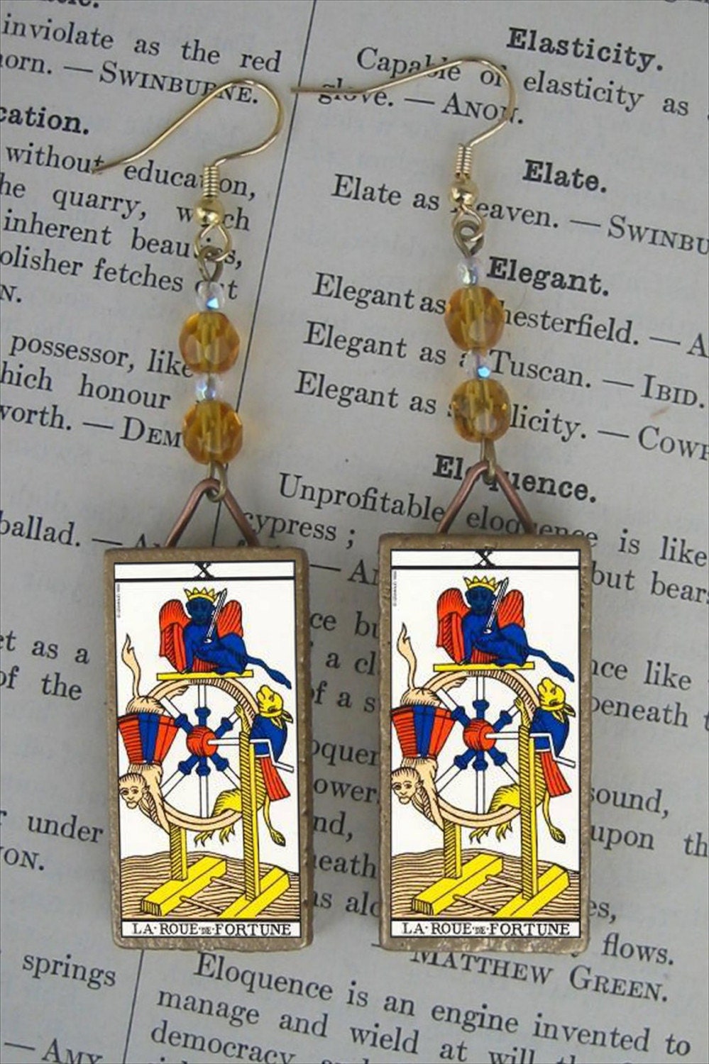 Vanna - I am ready to spin the WHEEL OF FORTUNE - Tarot Card MAJOR ARCANA Beaded EARRINGS
