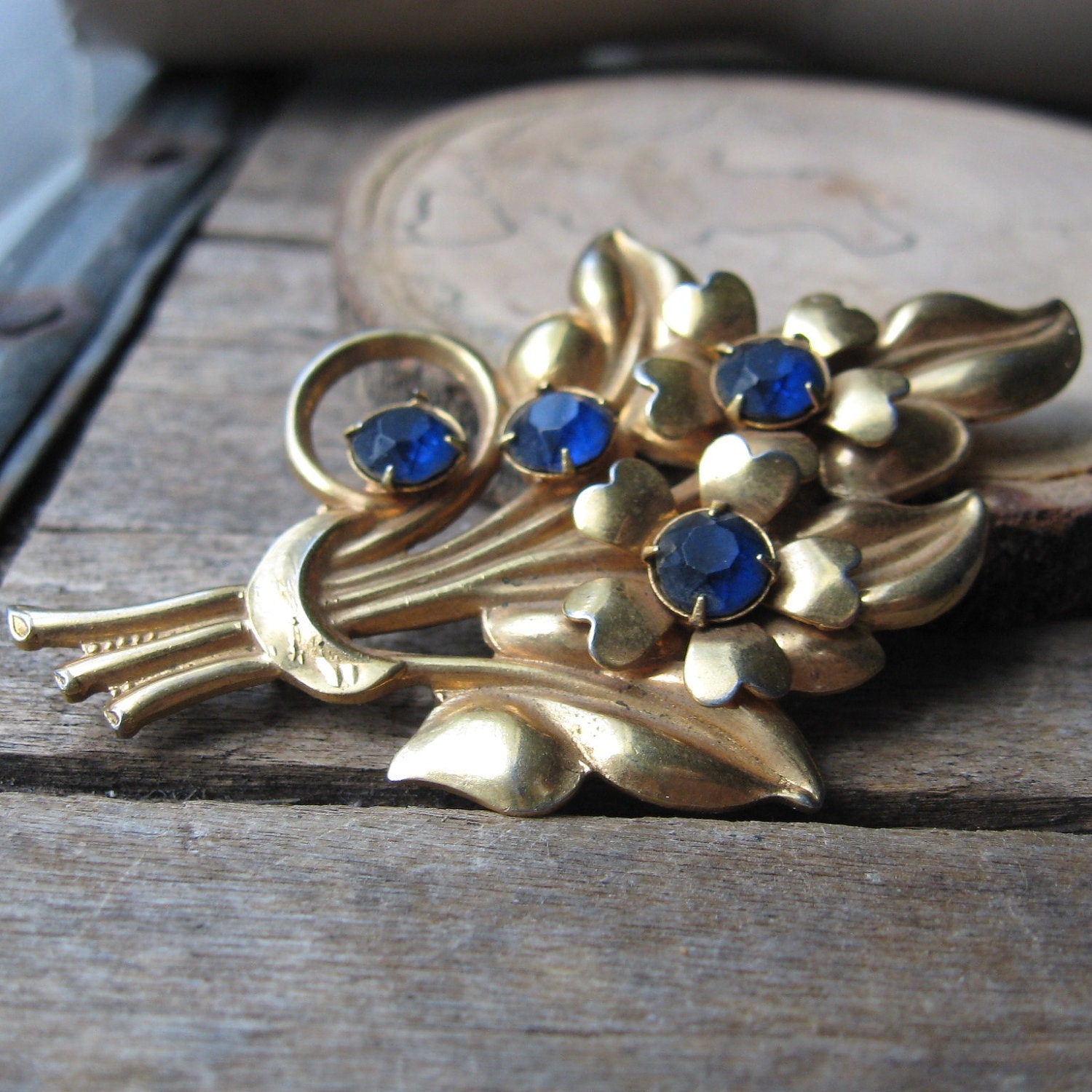 Blue Rhinestone Floral Spray