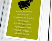 Baa Baa Black Sheep French Poster (Bee Bee Mouton Noir), Modern Nursery Rhyme Series, 11 X 14 Vintage Green