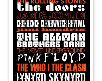 Rock Bands Typography Poster, 11 X 14