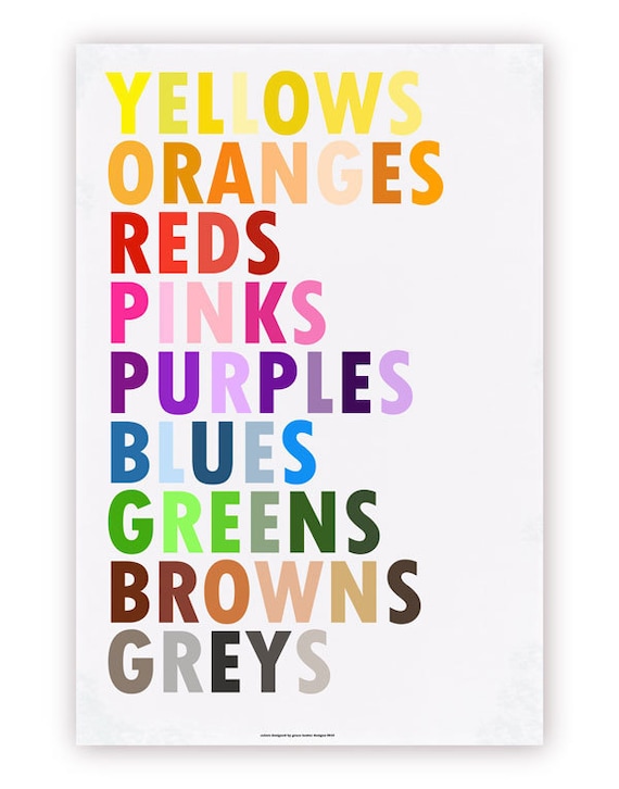 Colors in English Poster, Large 20 X 30