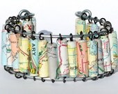 Paper Bead Jewelry- Upcycled U.S. Road Atlas Map Cuff Bracelet