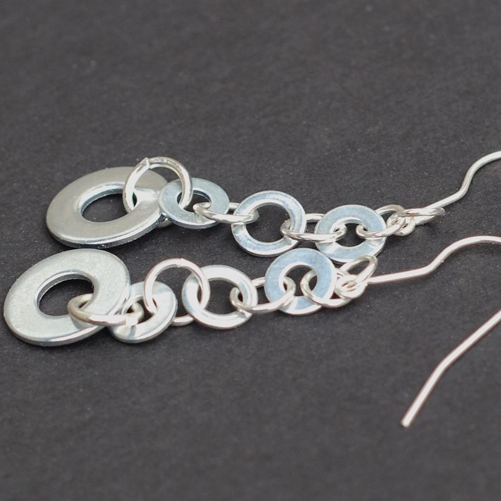 Found Object Jewelry- Upcycled Washer Silver Earrings