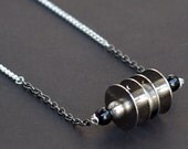Found Object Jewelry- Black & Silver Sewing Bobbin Necklace