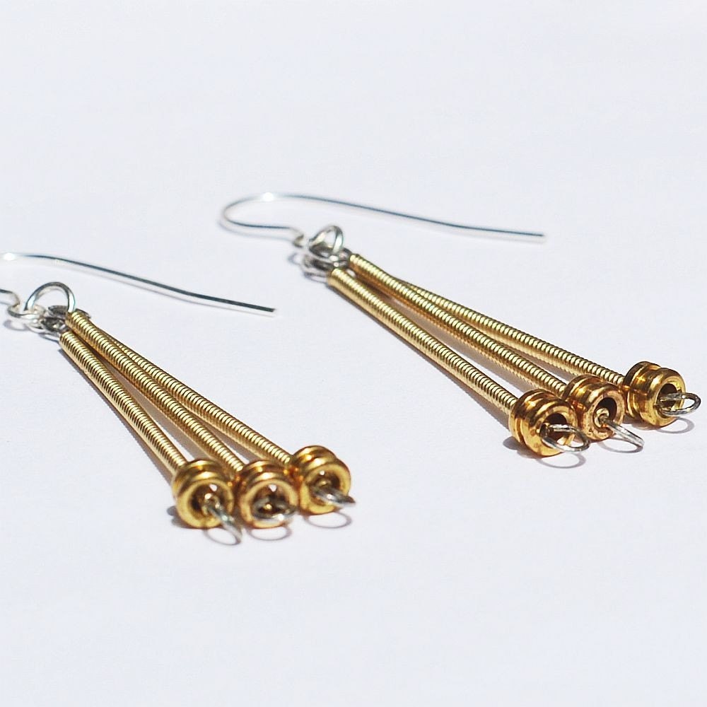 Guitar String Jewelry- Upcycled Brass Ball End Drop Earrings