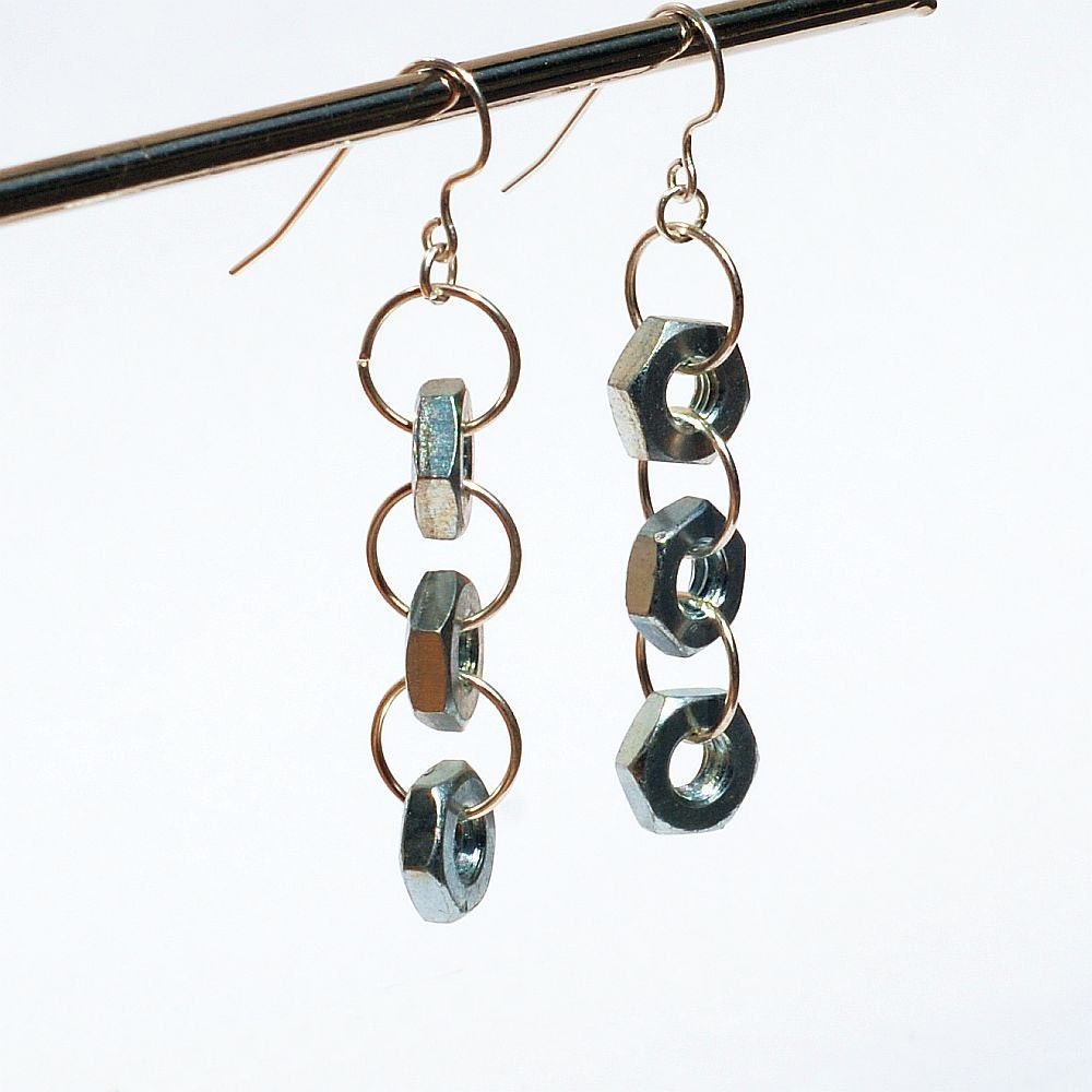Found Object Jewelry- Salvaged Silver Hardware Earrings