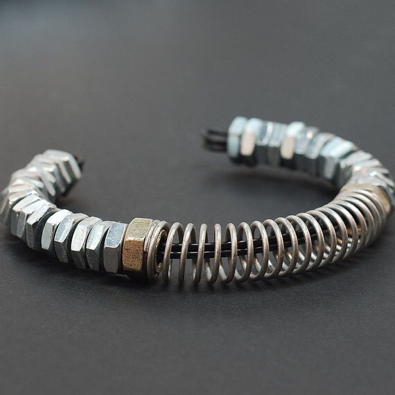 Industrial Hardware Bracelet- Upcycled Silver Found Object Jewelry Cuff Bracelet