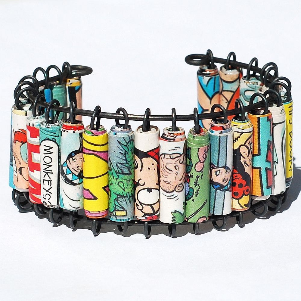 Paper Bead Jewelry- Upcycled Comic Book Bracelet Cuff