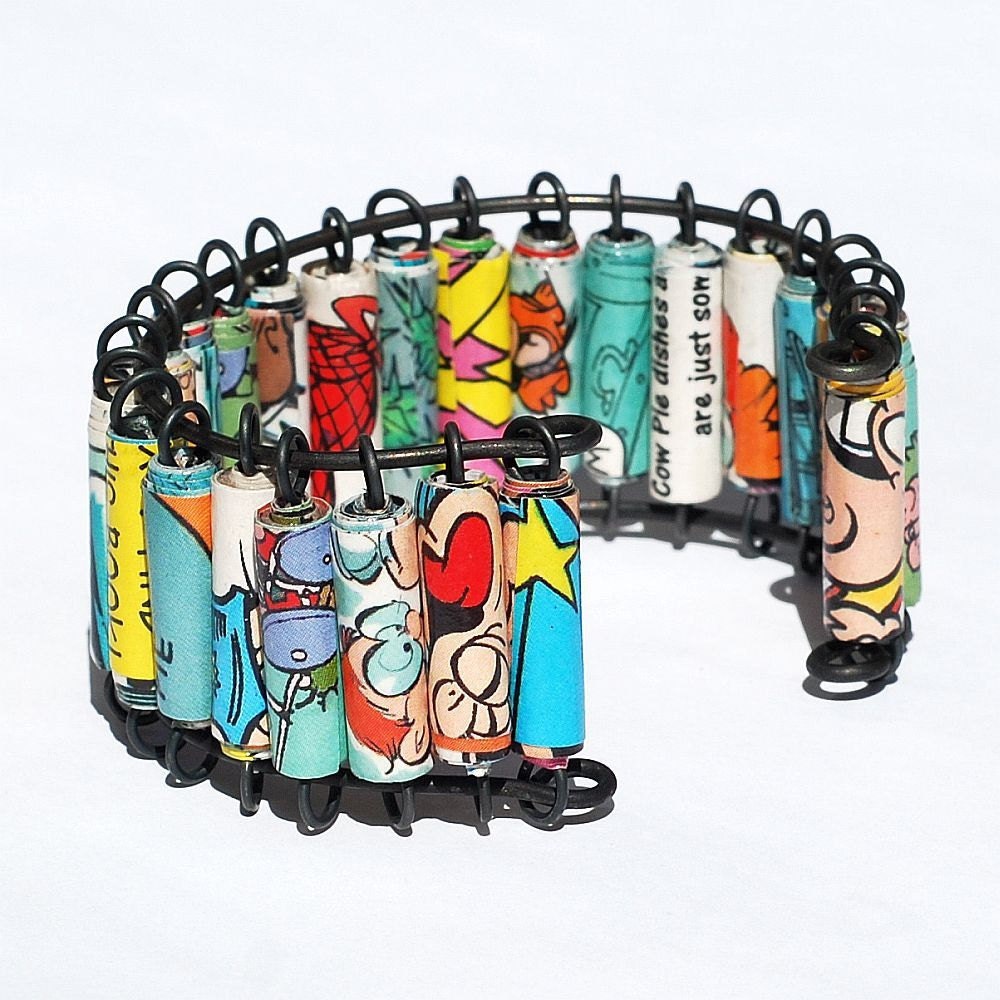 Paper Bead Jewelry- Upcycled Comic Book Bracelet Cuff