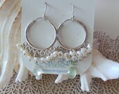 SOLSTICE EARRINGS, Phrenite earrings, pearl earrings, silver hoop earrings