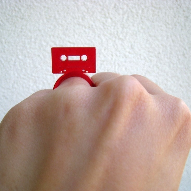 cassette tape acrylic ring (red)