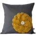 Mustard Yellow Felt Flower PILLOW COVER Charcoal Gray Linen with Cream Ceramic Button by JillianReneDecor Spring Home Decor Gift for Her