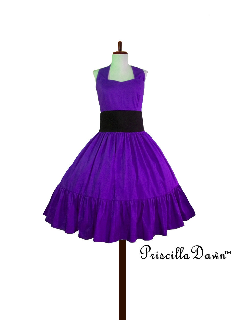 Custom in your size Purple Rockabilly Swing Dress womens circle skirt halter dress 1950s style