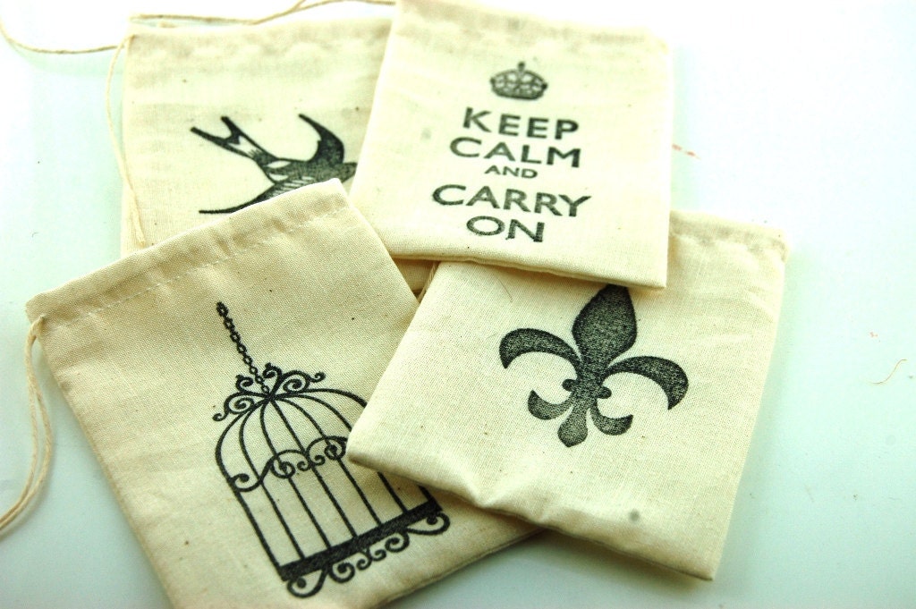 Precious Packages Muslin Drawstring Bags Set of 5 Choose Your Image Il_570xn