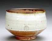 pottery bowl - pasta bowl with satin white and orange shino glazes