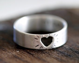 Heart Ring Silver Cutout Mothers Day Ring