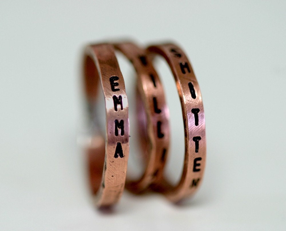Child's Name Copper Rings Personalized - Set of 3