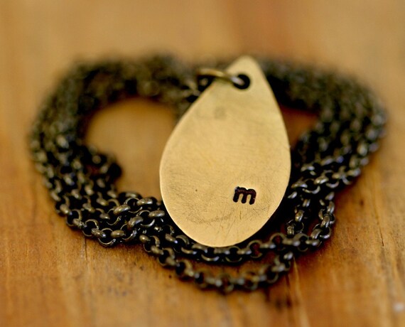 Teardrop Brass Necklace with custom initial (E0262)