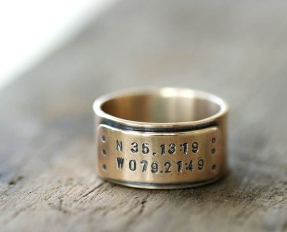14k Gold Latitude Longitude Personalized Wedding Ring