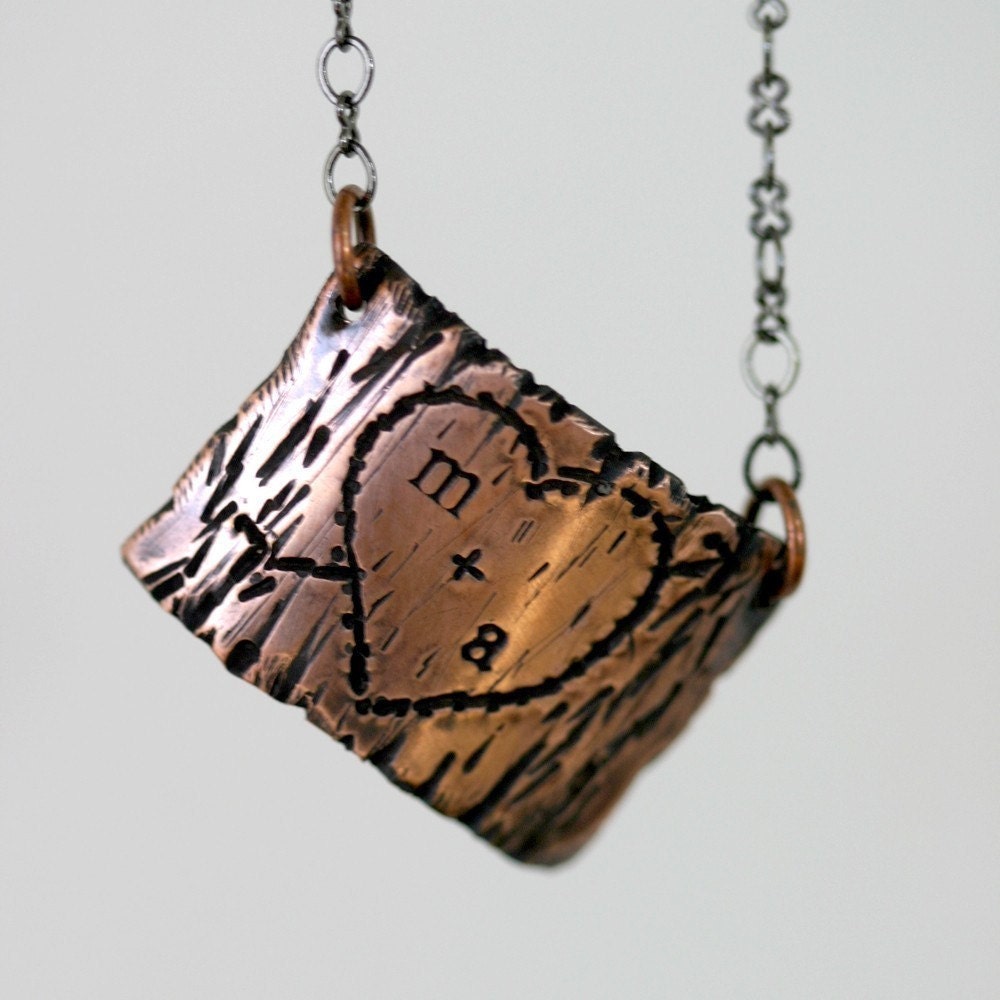 Tree Bark Lovers Carving Copper Necklace (E0263)