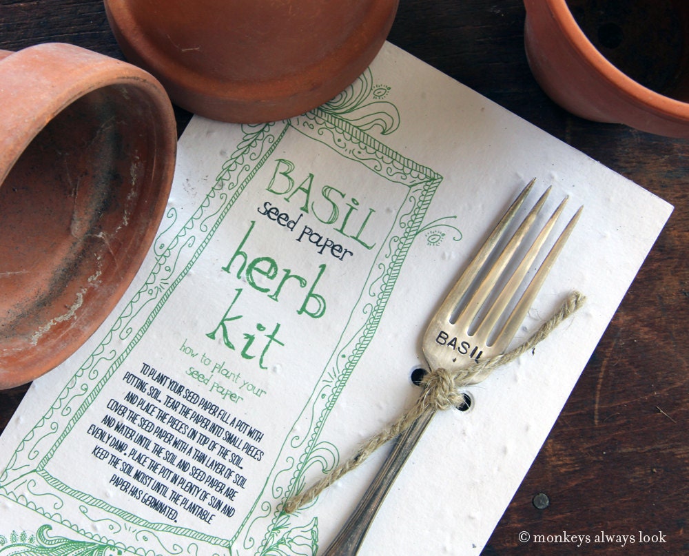 Basil herb kit plantable seed paper garden marker