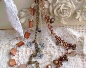 Beaded womens bracelet with copper, brass and silver chain-Touch of blue