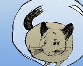 Chinchilla Floating Away in Large Bubble 4x6 Giclee Illustration Print