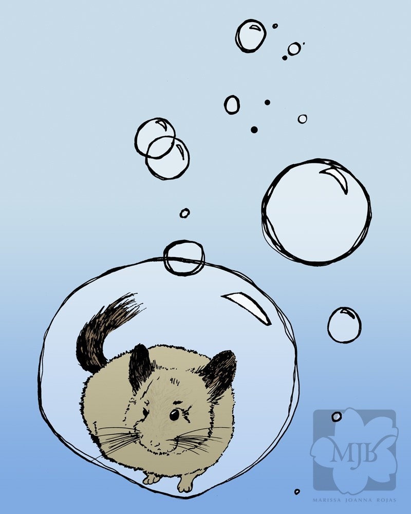 Cute Chinchilla in a Bubble 5x7 Giclee Illustration Print