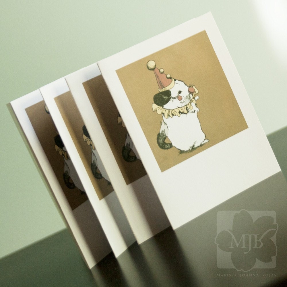 Clown Chinchilla A2 Blank Greeting Cards SET OF FOUR