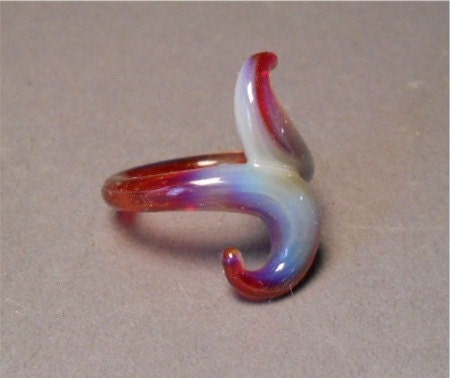 Handmade handblown pyrex glass Jewelry Ring with pearl yellow shadow coloring over Red