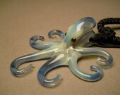 Blue Pearl Glass Octopus Focal Bead Pendant on a Black Cord