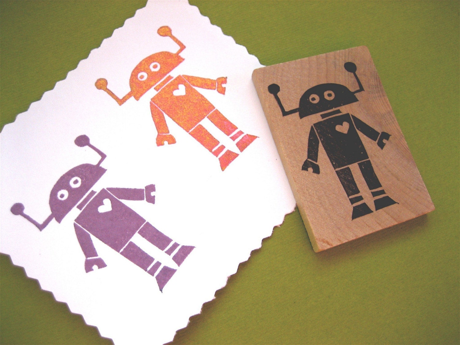 Robot Rubber Stamp Hand Carved