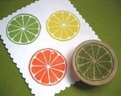 Citrus Slice Rubber Stamp Hand Carved Lemon Lime Orange