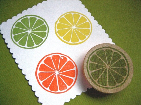 Citrus Slice Rubber Stamp Hand Carved Lemon Lime Orange