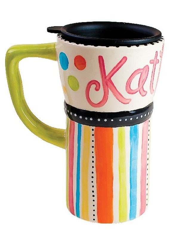 Personalized travel coffee mug - Confetti Dots