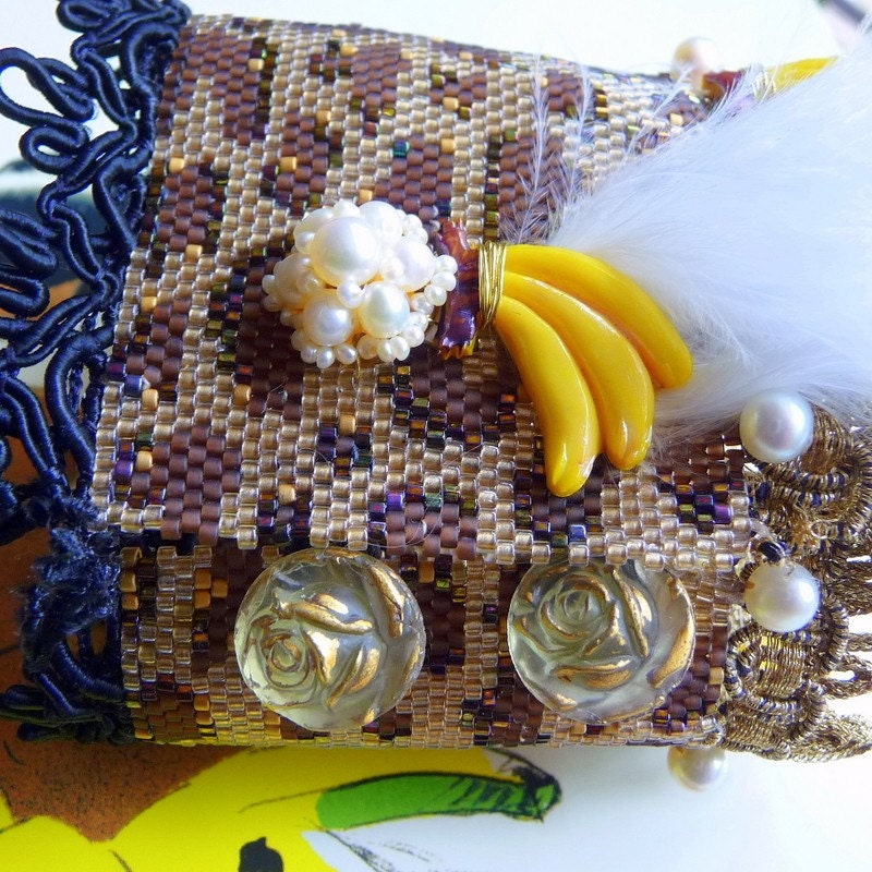 Josephine Baker Burlesque - Animal Print Beadwoven Wrist Cuff